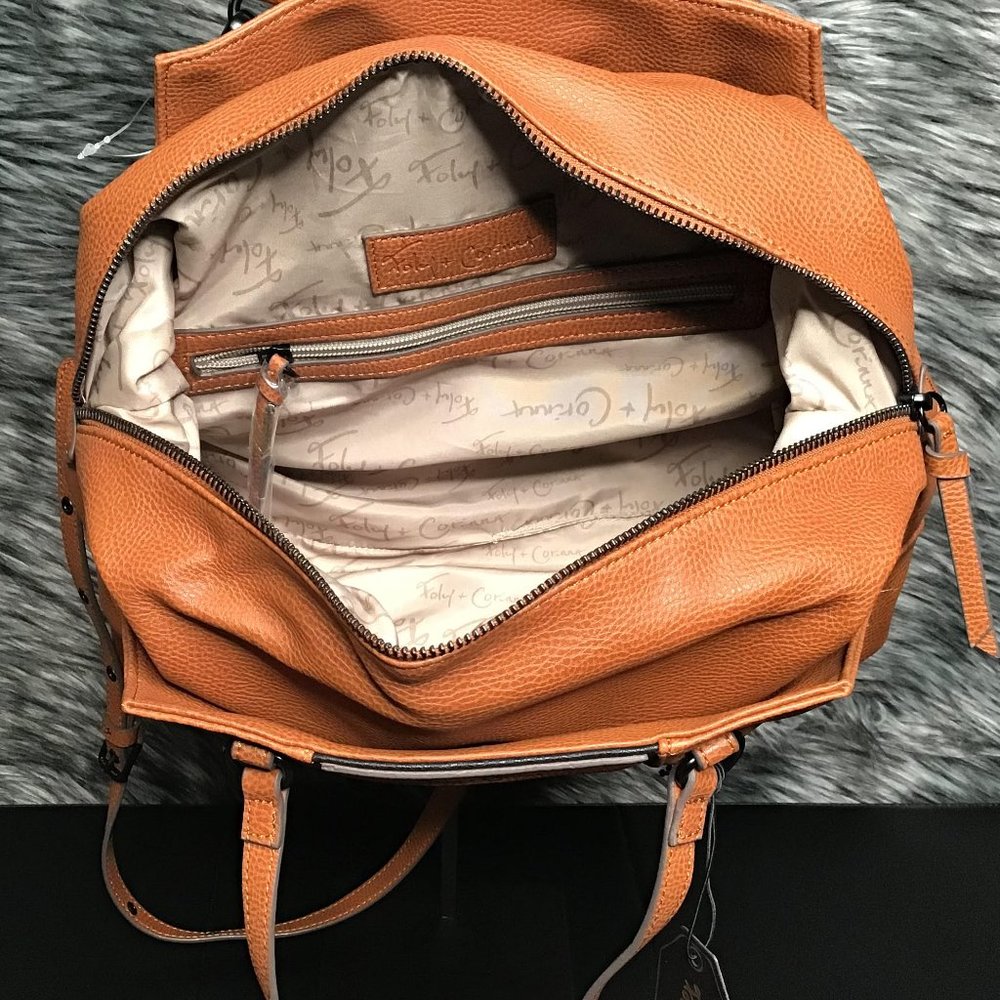 #042 NWT Foley + Corinna "Hygge Tower Satchel" Cognac Vegan Leather - Picture 4 of 11